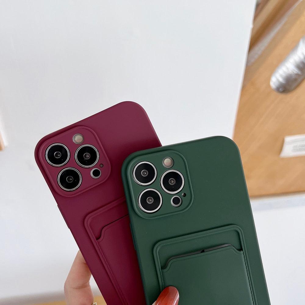 Soft Silicone Card Phone Case for IPhone 13 12 Pro Max Shockproof Protector Cover for IPhone 14 Plus Cases Heavy Duty Solid Slim Lightweight Anti-Shock Cover for iPhone