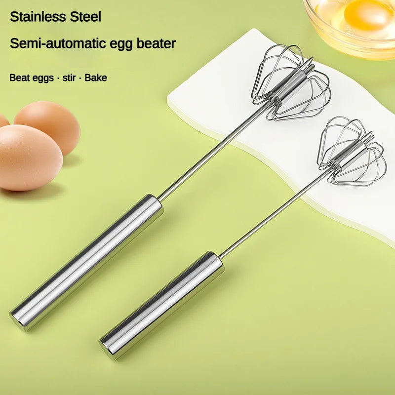 Stainless Steel Semi-Automatic Rotary Eggbeater Kitchen Tool