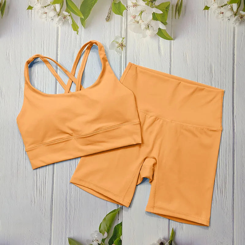 Nude Feel Yoga Sets Cross Back Bra & Joggers
