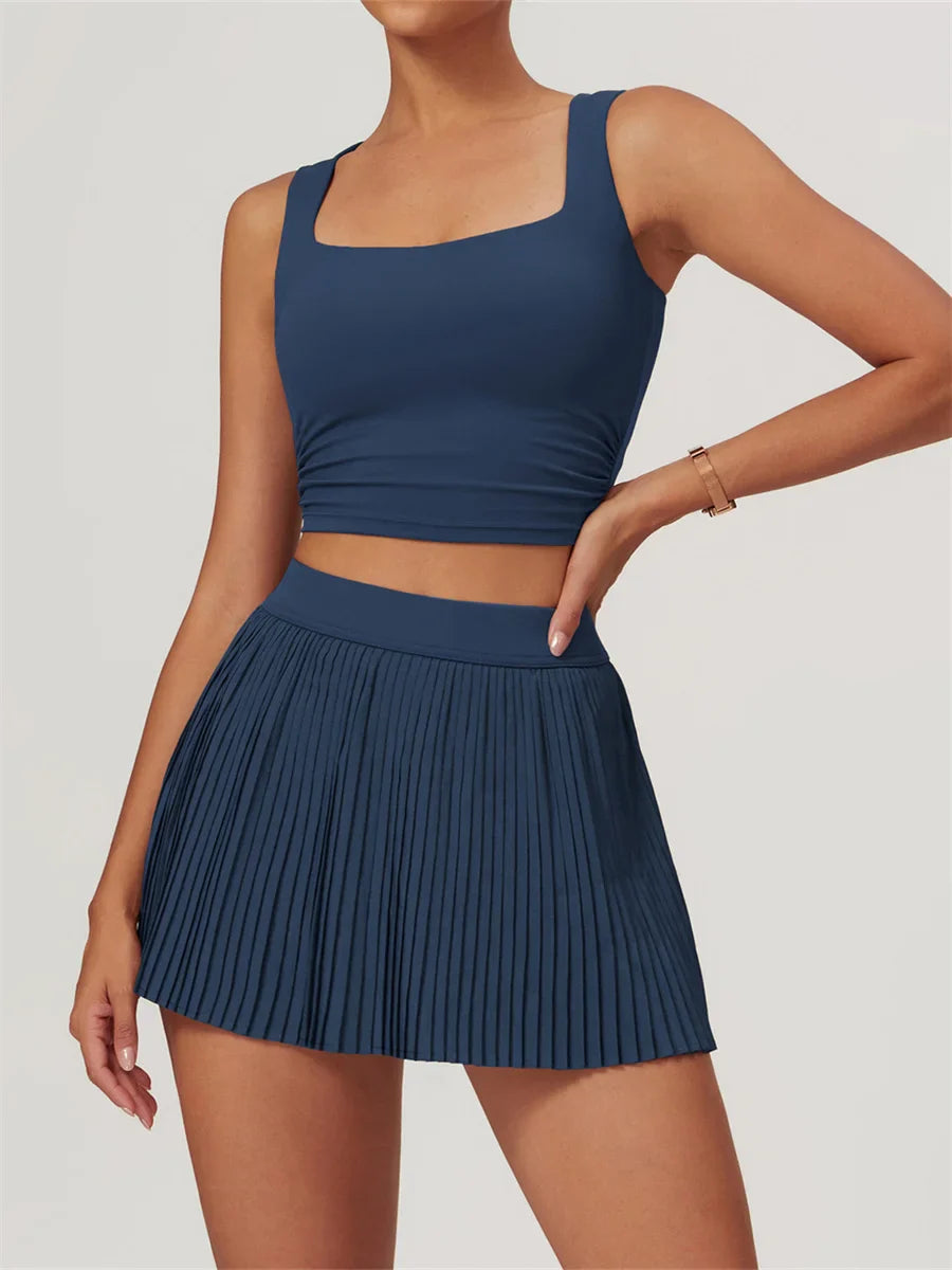 Women's 2 Piece Yoga Tennis Skirt Set Gym Outdoor & Sportswear