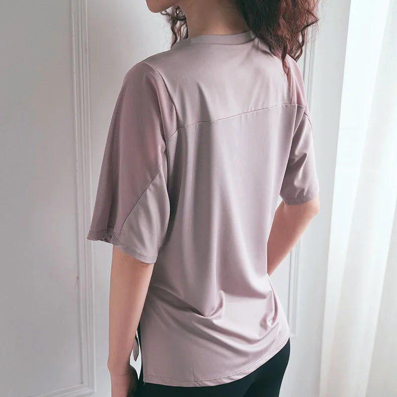 Mesh Stitching Yoga T Shirt Breathable Quick Dry Loose Fit