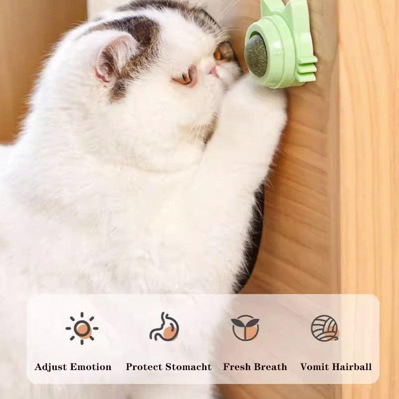 Ball Cat Toy Pasted Lollipop Gatos Mint On The Wall Pet Ball Snack Good Cat Accessories Cat Toy with Light and Self-Rotating Ball Kitten Gift Edible Cat Lick Toy Cat Chew Toy Teeth Cleaning Cat Bite Toy Rotating Cat Toy