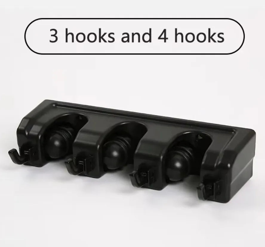 Wall Mounted 5 Position Broom Holder Black Mop Hanger Storage