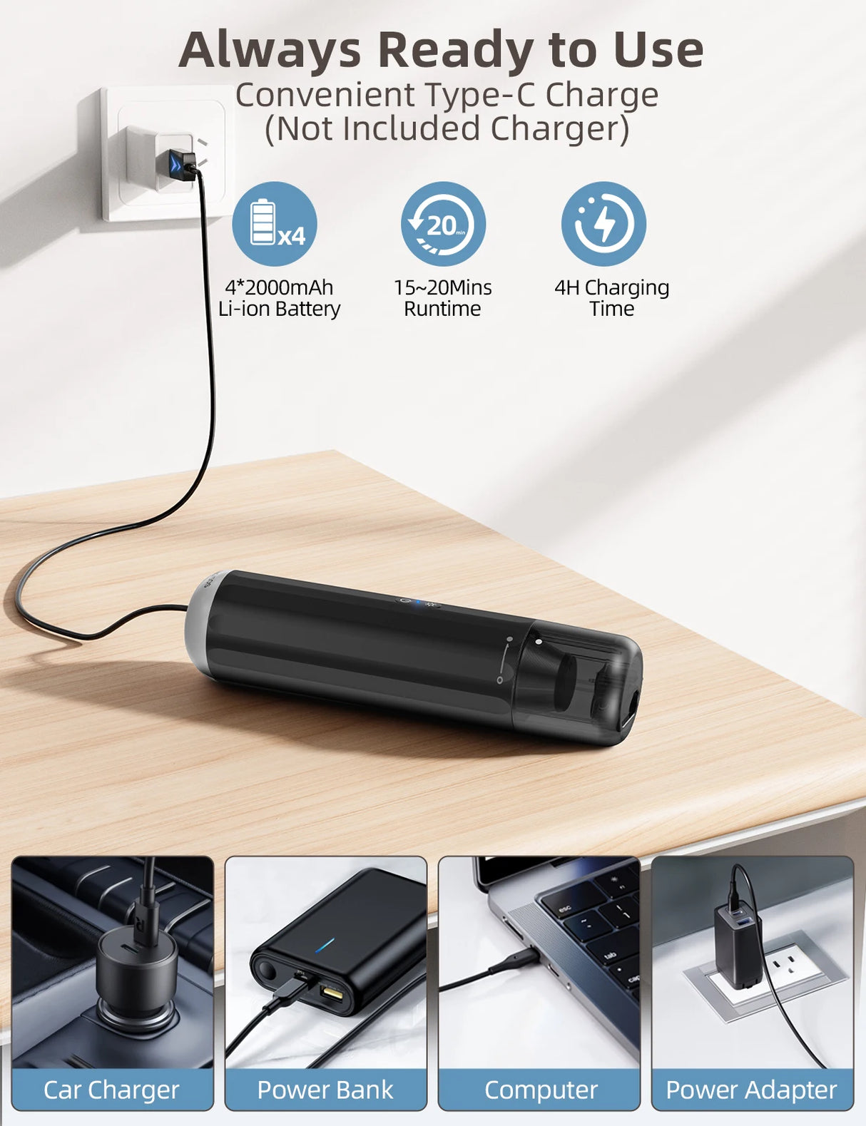 Chuboor Car Vacuum Cleaner 13000Pa Powerful Wireless Cleaner Strong Suction Handheld Car Cleaning Portable Home Appliance