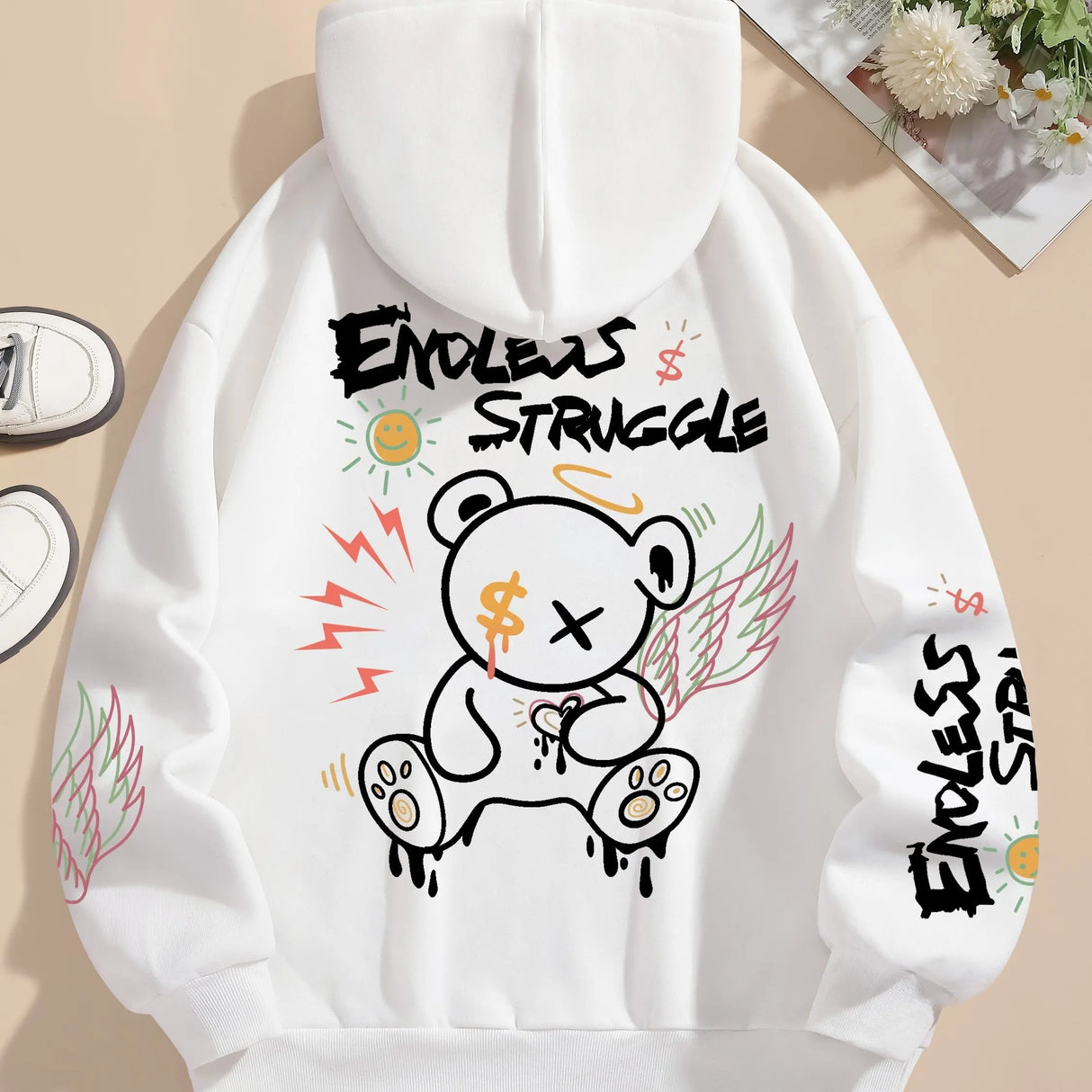 Cozy Couple Style Personalized Bear Print Hoodie