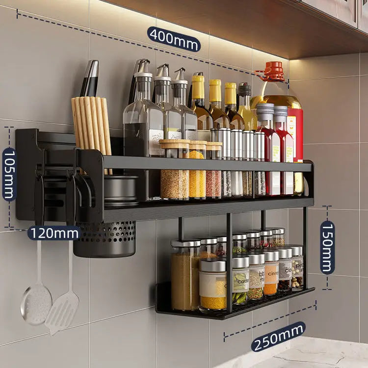 Wall-mounted Kitchen Organizer: Spice Rack, Knife Holder, Utensil Storage