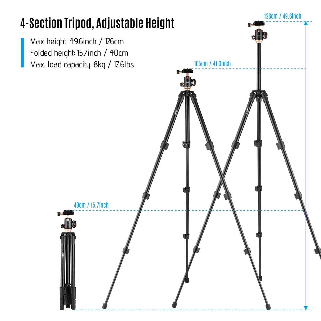 Andoer Q160SA Camera Tripod with Panoramic Ballhead Bubble Level Adjustable Height for DSLR Camera Camcorder Mini Projector