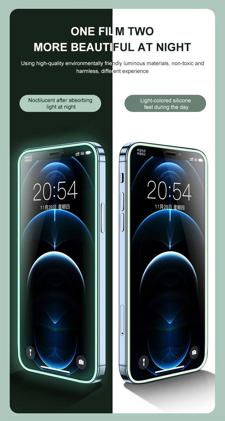 2Pcs Luminous Protective Glass For iPhone 14 13 12 11 Pro Max X XR XS Screen Protector For 7 8 6 Plus SE3 Glowing Tempered Glass Luminous Glowing Tempered Glass Screen Protector for iPhone