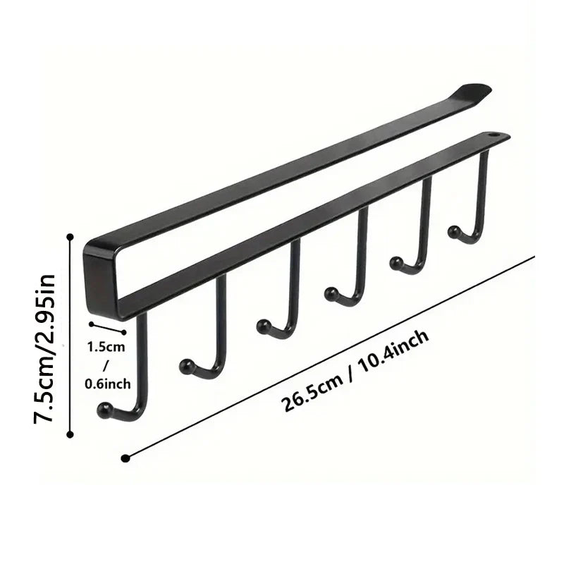 6 Hook Mug Holder Shelf Organizer Kitchen Cabinet Storage Hanger