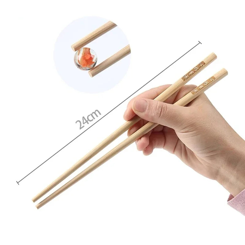 Bamboo Chopsticks Set Chinese Blessing Engraved Solid Wood Lacquerless Waxless Original Wood Moldproof Anti-slip Tableware