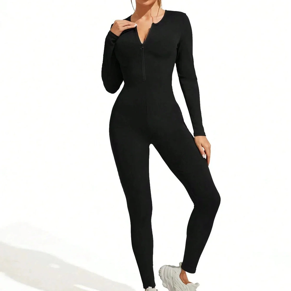 Comfortable and Stylish Ribbed Zipper Bodysuit