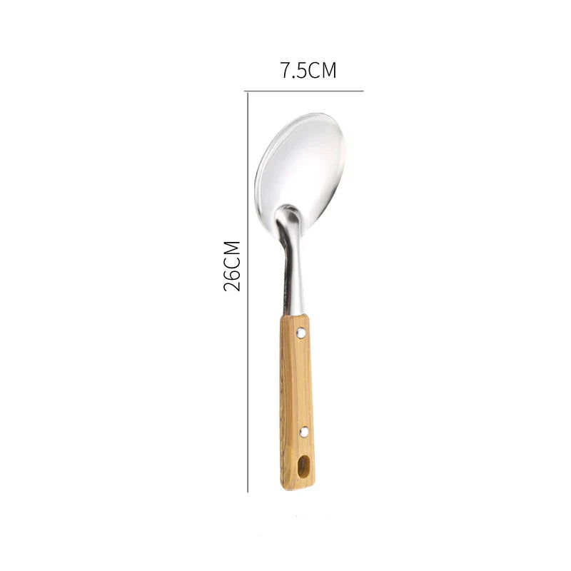 Stainless Steel Kitchen Utensils Set: Spatula, Ladle, Colander, Non-stick Skillet, Wok Turner, Rice Spoon