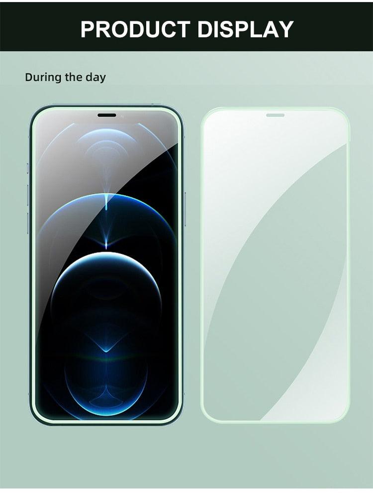 2Pcs Luminous Protective Glass For iPhone 14 13 12 11 Pro Max X XR XS Screen Protector For 7 8 6 Plus SE3 Glowing Tempered Glass Luminous Glowing Tempered Glass Screen Protector for iPhone