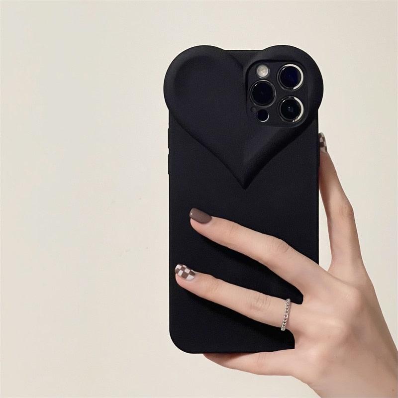 Fashion Cool Black Love Heart Phone Case For iPhone 14 13 Pro Max 12 11 XR XS Dustproof Soft Shockproof Back Cover Luxury Soft Back Cover Raised Full Camera Protection Bumper Silicone Shockproof Phone Case