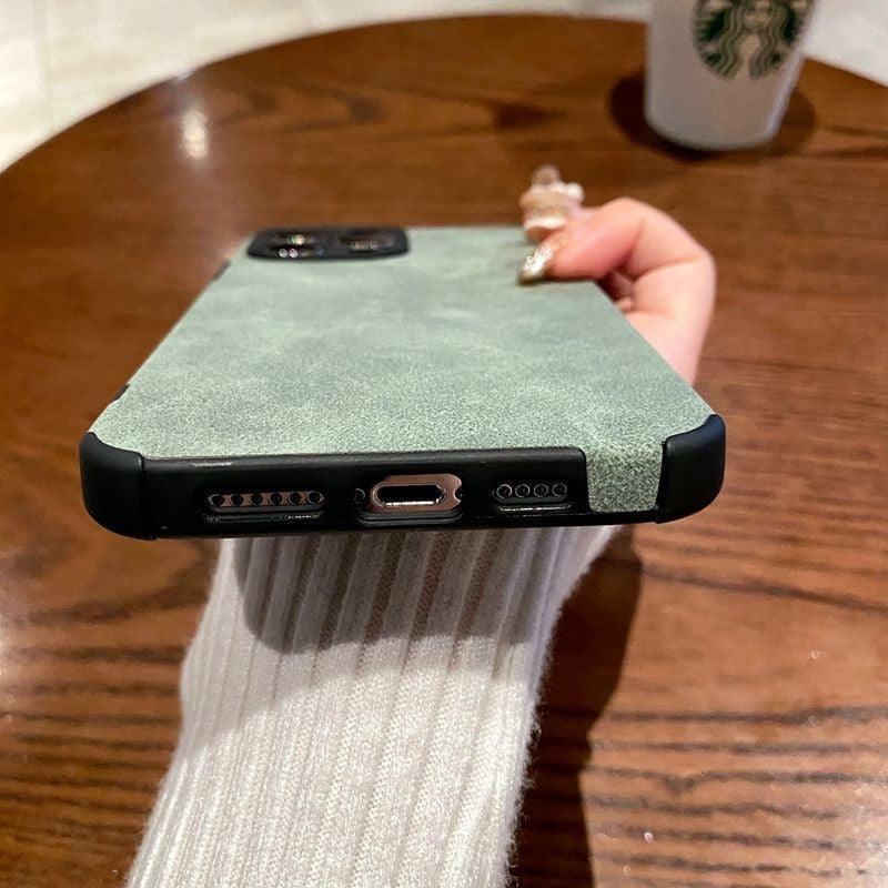 Vintage Green PU Leather Case For iPhone 13 12 11 Pro Max Mini XR XS X 7 8 Plus Luxury Silicon Bumper Shockproof Soft Cover Ultra Thin Slim Leather Case Anti-Scratch Hard Back Cover for iPhone