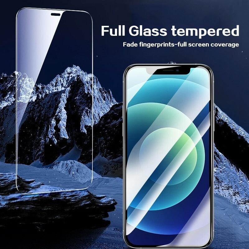 4PCS Full Cover Protective Glass For iPhone 13 12 11 Pro Max Screen Protector For iPhone 6 7 8 Plus X XR Xs SE 2020 Mini Glass Full Glue Big Curved Edge Flexible Tempered Glass for iPhone