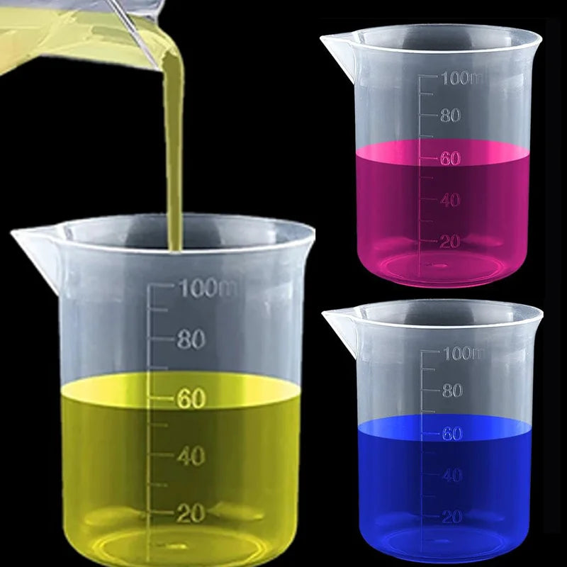 100ml Plastic Measuring Cups - Lab Beaker, Kitchen Tools, Graduated Volumetric Mugs