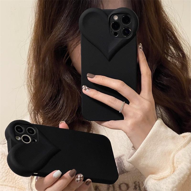 Fashion Cool Black Love Heart Phone Case For iPhone 14 13 Pro Max 12 11 XR XS Dustproof Soft Shockproof Back Cover Luxury Soft Back Cover Raised Full Camera Protection Bumper Silicone Shockproof Phone Case