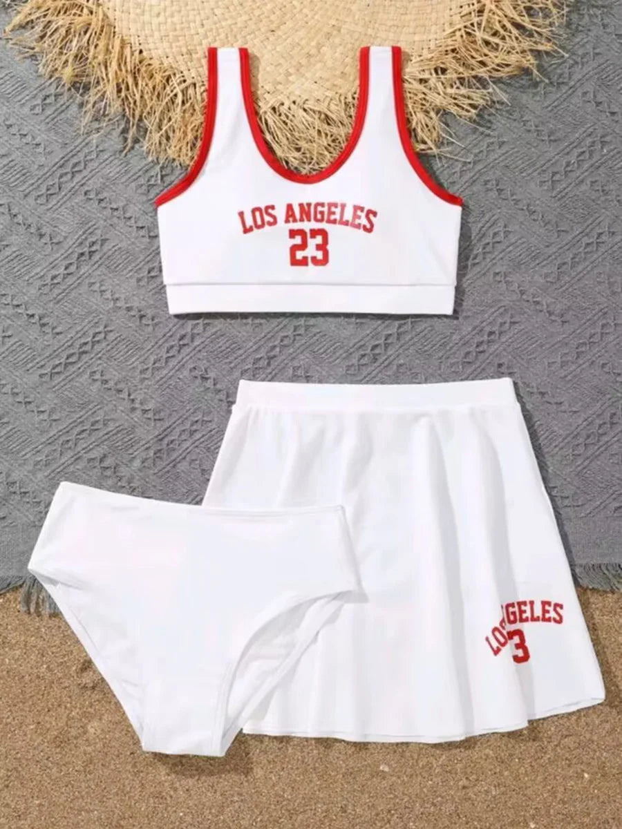 Cute Kids Bikinis Red Sets with Skirts