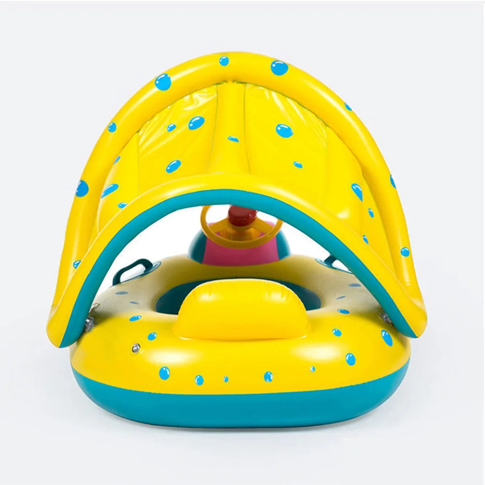 Inflatable Baby Pool Seat with Canopy and Steering Wheel