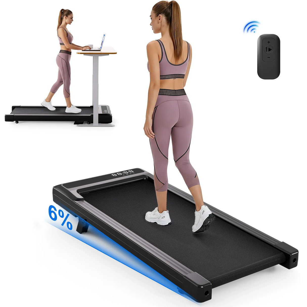 300lb Capacity Foldable Walking Pad: 6% Incline & 2.5HP Motor