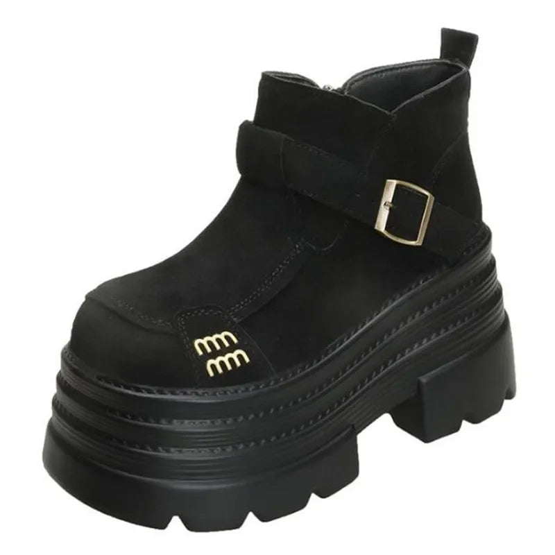Suede Platform Ankle Boots Women's Fashion Punk Style