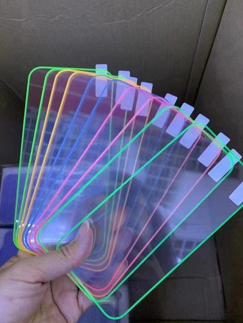 2Pcs Luminous Protective Glass For iPhone 14 13 12 11 Pro Max X XR XS Screen Protector For 7 8 6 Plus SE3 Glowing Tempered Glass Luminous Glowing Tempered Glass Screen Protector for iPhone