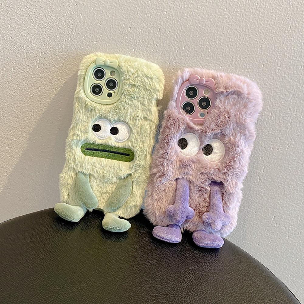 3D Cute Hairy Fluffy Fur Plush Winter Warm Phone Case For iPhone 14 13 12 11 Pro Max Plus Soft Cartoon Back Cover Cute Fuzzy Furry Case Fashion Luxury Case