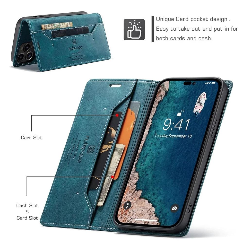 Vintage Wallet Case Card Holder Kickstand Built-in Magnetic Flip Leather Case for iPhone Leather Cases for iPhone 14 13 12 11 Pro Max Mini XR XS Max 8 7 6s Plus Wallet Flip Cover
