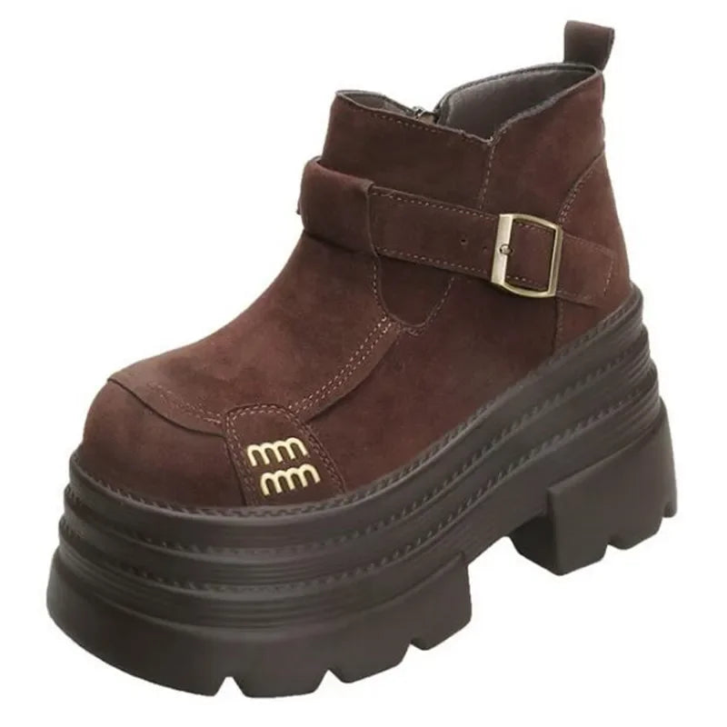 Suede Platform Ankle Boots Women's Fashion Punk Style