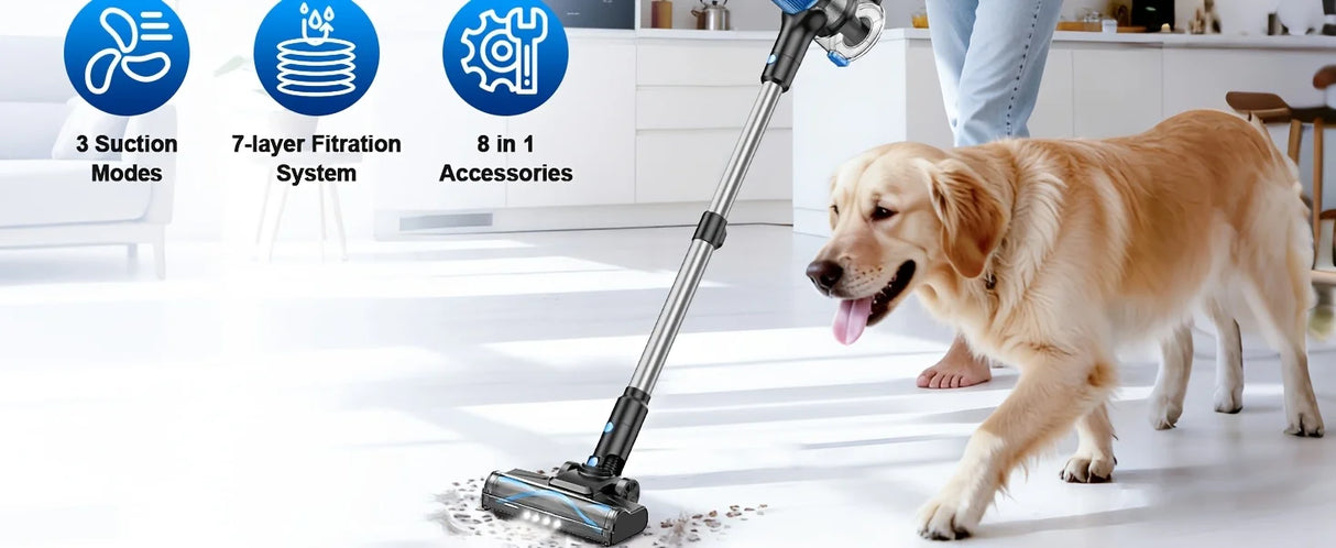 Cordless Vacuum Cleaner,55Kpa/45Mins/8 in 1 Powerful Suction,Self-Standing, 3 Suction Modes, Vacuum for Floor Carpet Pet Hair