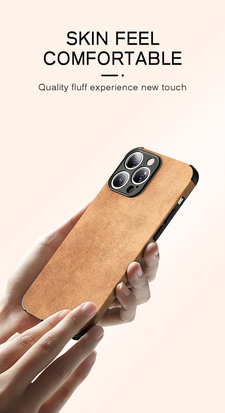 Full Leather Case For iPhone Leather Super Slim Leather Wrapped Phone Case For iPhone 13 11 12 Pro Max Mini X XR XS Max Elegant Purple Soft Silicone Shockproof Cover