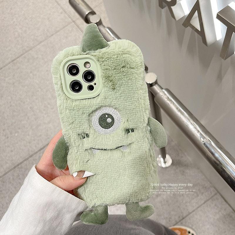 Fashion Winter Soft Fluffy Plush Cartoon Phone Case For iPhone 13 12 11 Pro Max X XR 7 8 Plus XS Max SE Cute Furry Cover Stylish Warm Soft Plush Back Cover