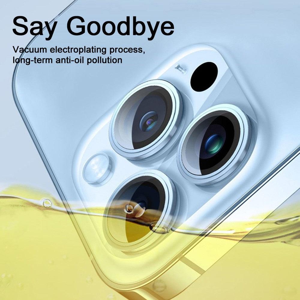 3D Protective Glass Camera Protector Cover For iPhone 13 Pro Max i Phone 13Pro 13 Mini Rear Lens Metal Ring Protect Camera Lens Case Individual Metal Scratch Resistant HD Clear Case Tempered Glass Camera Case
