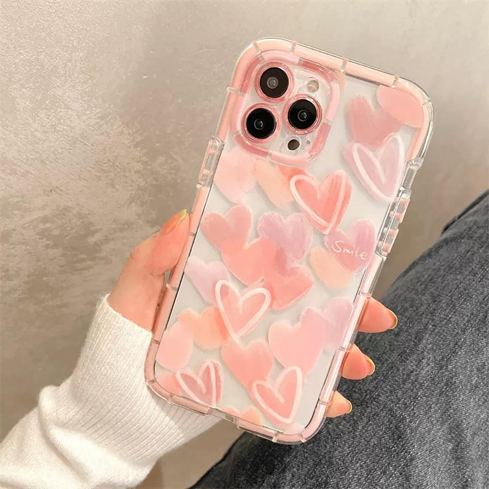 Cute Love Heart Soft Shockproof Bumper Transparent Phone Case For iPhone 12 13 Pro Max Silicone Back Cover Case Cute Side Small Pattern for Women Girls Soft Silicone Shockproof Protective Cover