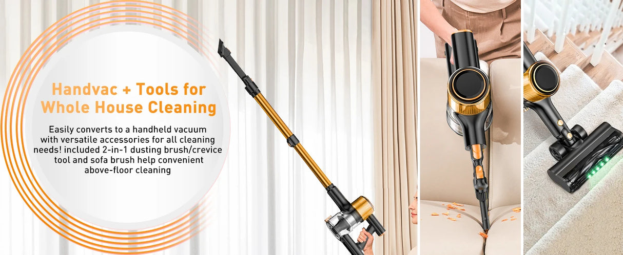 Cordless Vacuum Cleaner 8 in 1 Powerful Suction Lightweight,LED Display,45Mins Detachable Battery Vacuum for Floor/Carpet/Pet