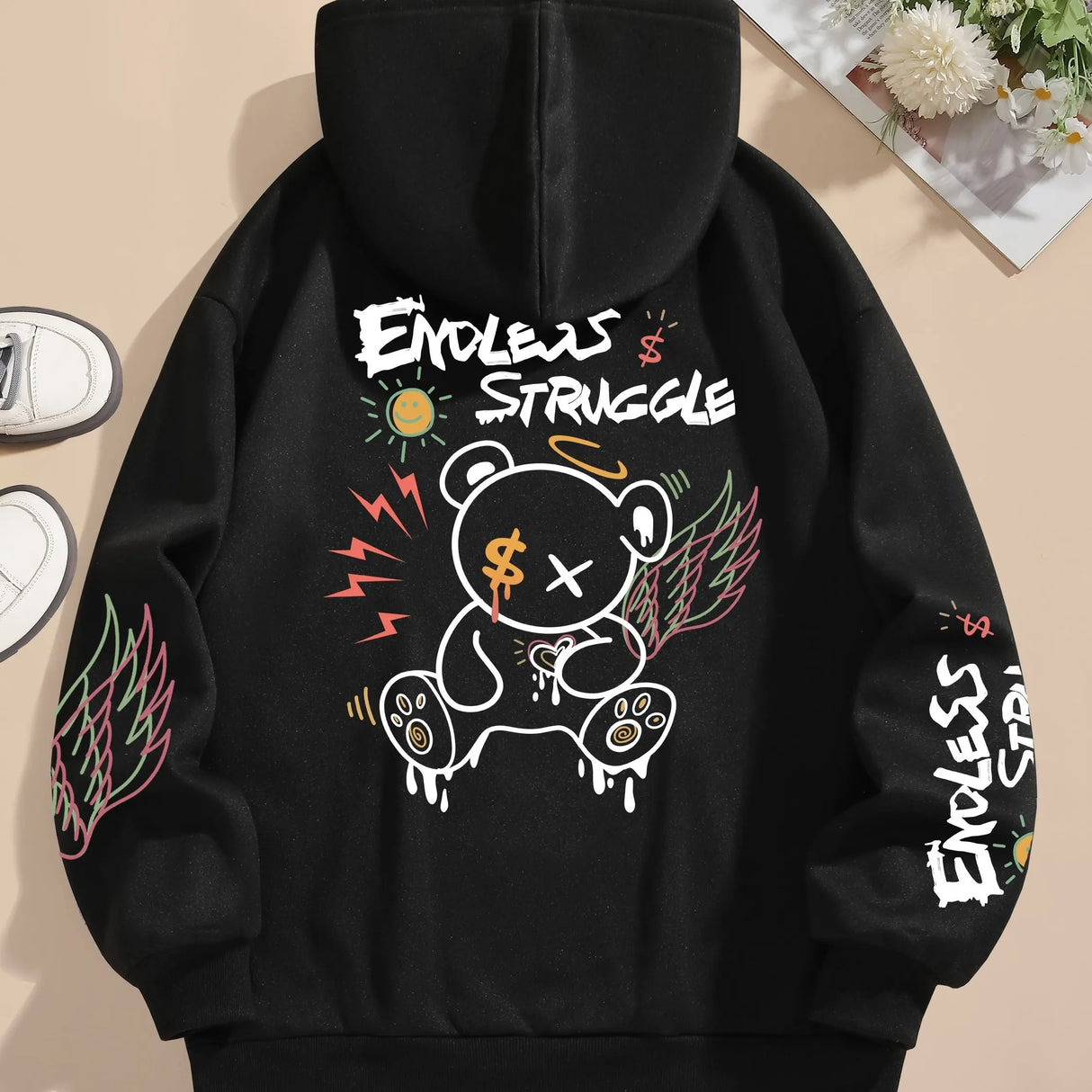 Cozy Couple Style Personalized Bear Print Hoodie