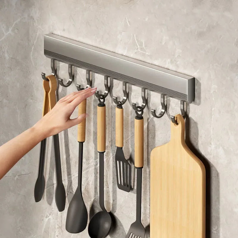 Wall Mounted Punch-Free Kitchen Utensil Rack, Bathroom Towel & Coat Hooks