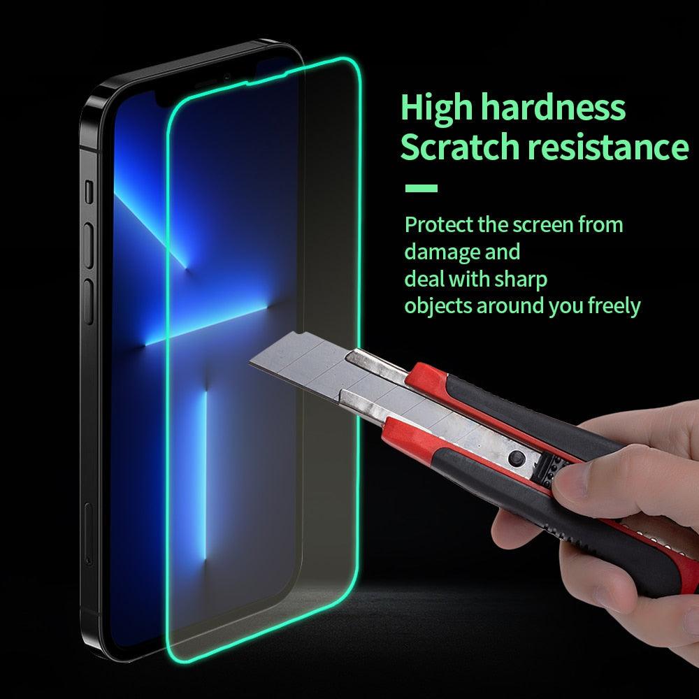 2Pcs Luminous Protective Glass For iPhone 14 13 12 11 Pro Max X XR XS Screen Protector For 7 8 6 Plus SE3 Glowing Tempered Glass Luminous Glowing Tempered Glass Screen Protector for iPhone