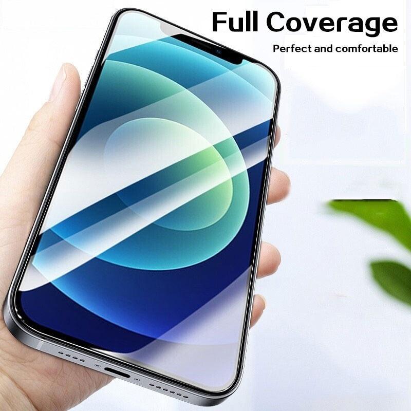 4PCS Full Cover Protective Glass For iPhone 13 12 11 Pro Max Screen Protector For iPhone 6 7 8 Plus X XR Xs SE 2020 Mini Glass Full Glue Big Curved Edge Flexible Tempered Glass for iPhone
