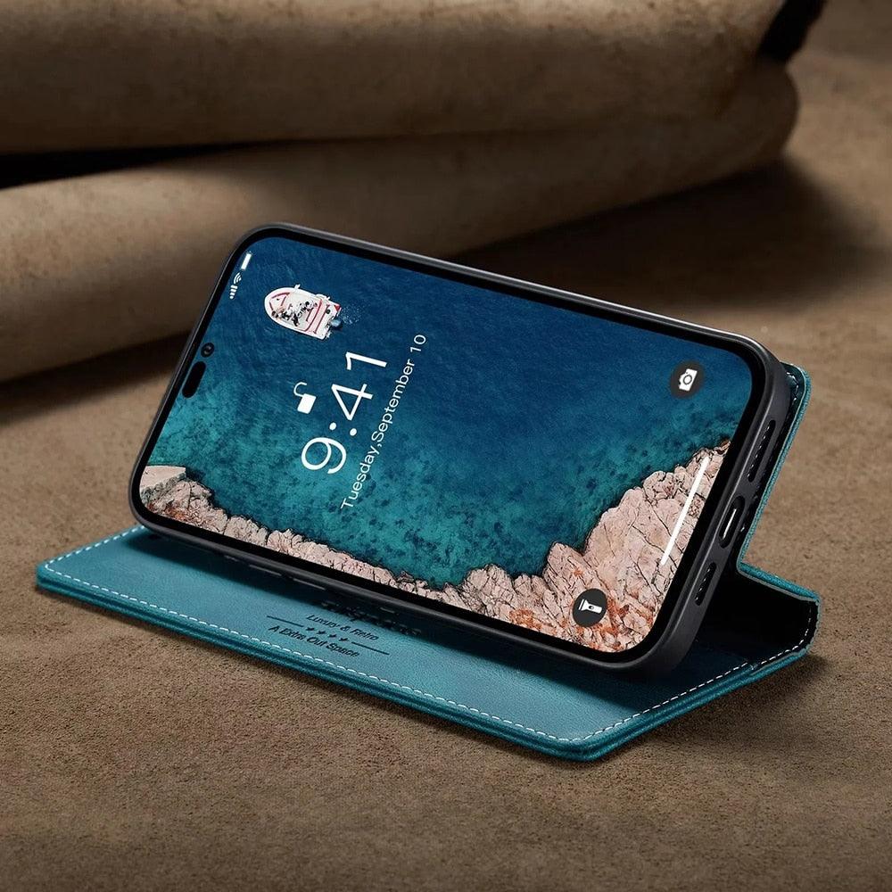 Vintage Wallet Case Card Holder Kickstand Built-in Magnetic Flip Leather Case for iPhone Leather Cases for iPhone 14 13 12 11 Pro Max Mini XR XS Max 8 7 6s Plus Wallet Flip Cover