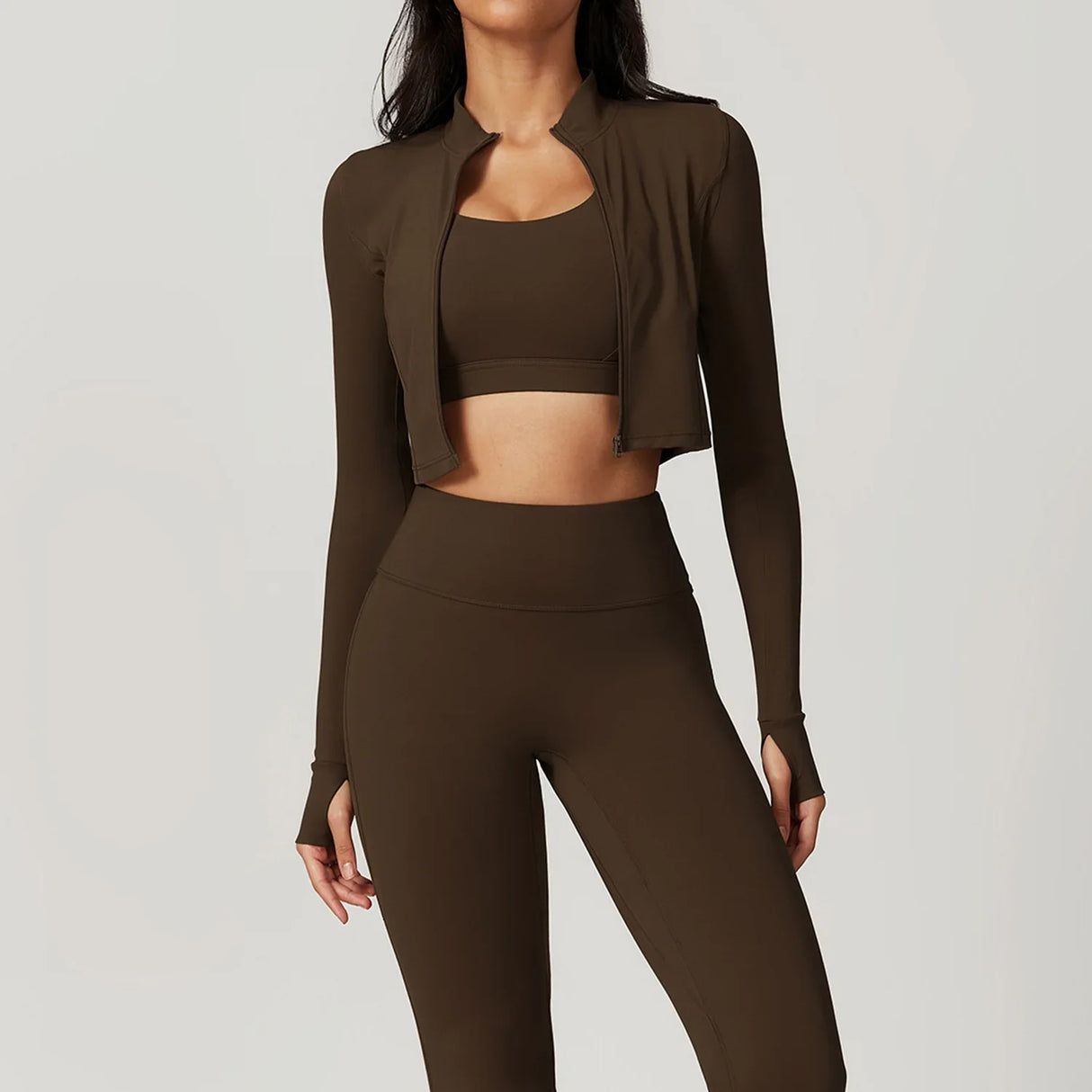 Zippered Yoga Set Long Sleeve & High Waist Leggings