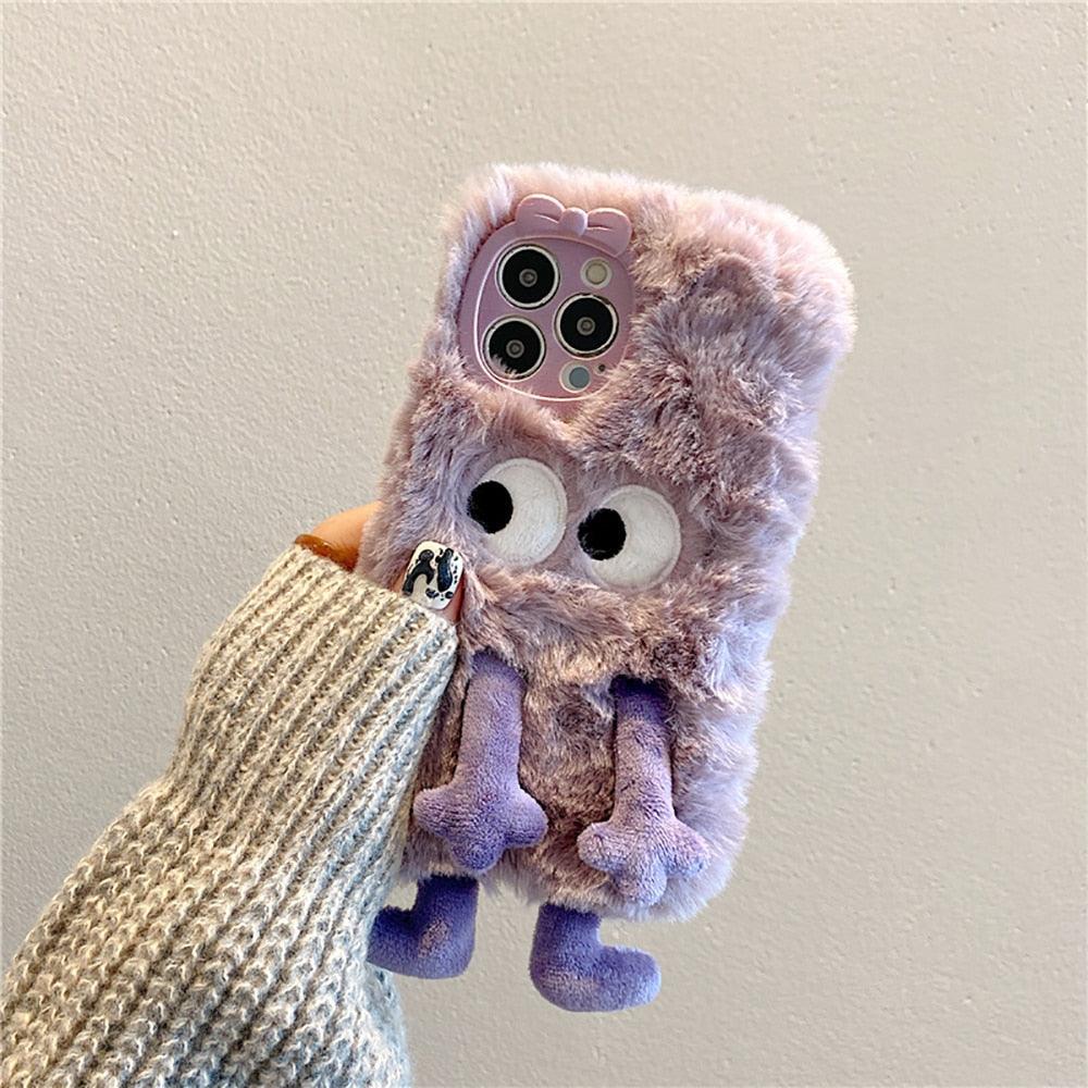 3D Cute Hairy Fluffy Fur Plush Winter Warm Phone Case For iPhone 14 13 12 11 Pro Max Plus Soft Cartoon Back Cover Cute Fuzzy Furry Case Fashion Luxury Case