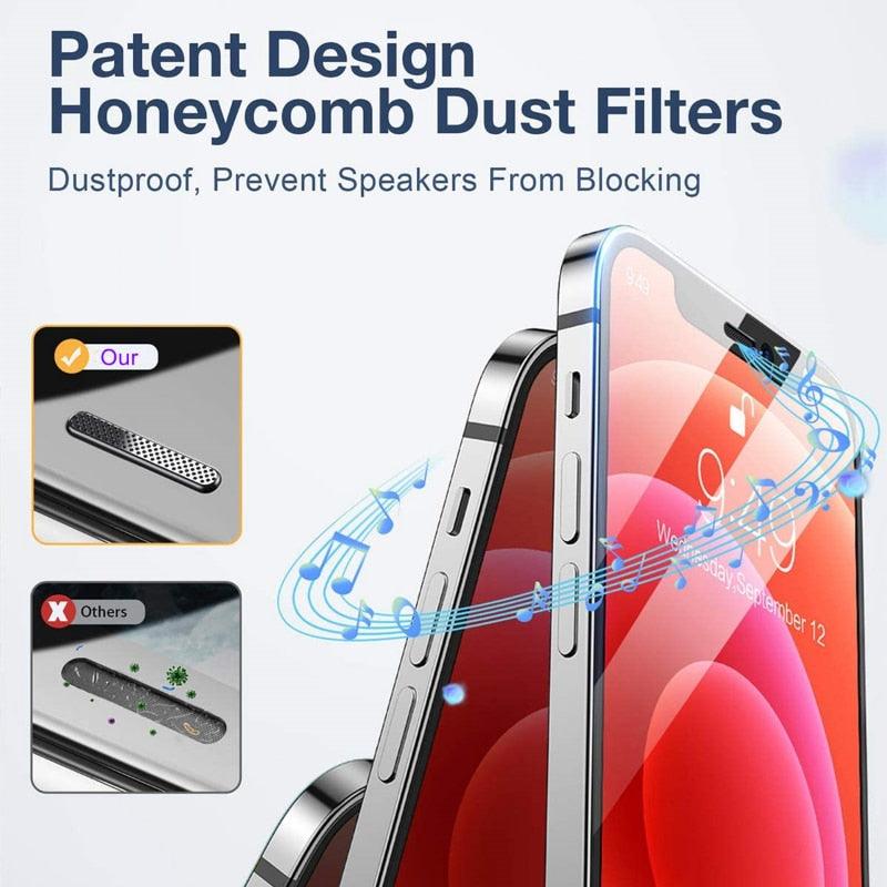 2PCS Alloy Dust Net Tempered Glass for Iphone 14 13 12 11 Pro XS MAX XR Screen Protector for IPhone 13Mini 14Plus Protective Glass Full Edge-to-Edge Screen Protection Glue Tempered Glass for iPhone