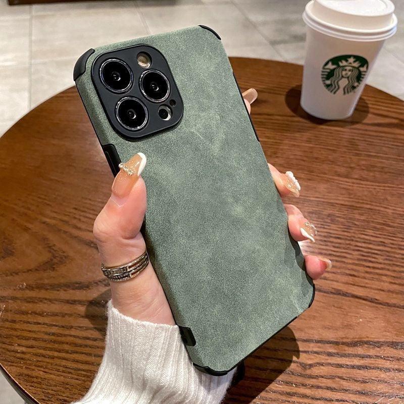 Vintage Green PU Leather Case For iPhone 13 12 11 Pro Max Mini XR XS X 7 8 Plus Luxury Silicon Bumper Shockproof Soft Cover Ultra Thin Slim Leather Case Anti-Scratch Hard Back Cover for iPhone