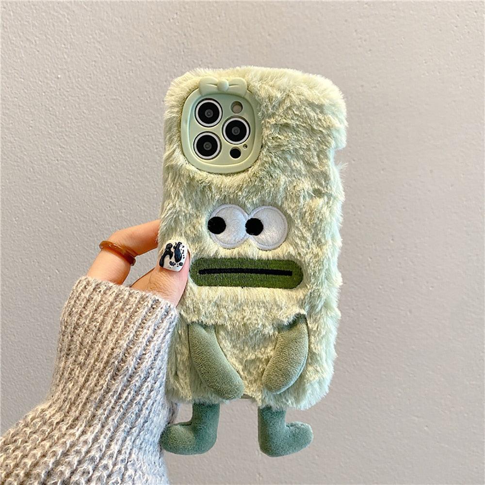 3D Cute Hairy Fluffy Fur Plush Winter Warm Phone Case For iPhone 14 13 12 11 Pro Max Plus Soft Cartoon Back Cover Cute Fuzzy Furry Case Fashion Luxury Case
