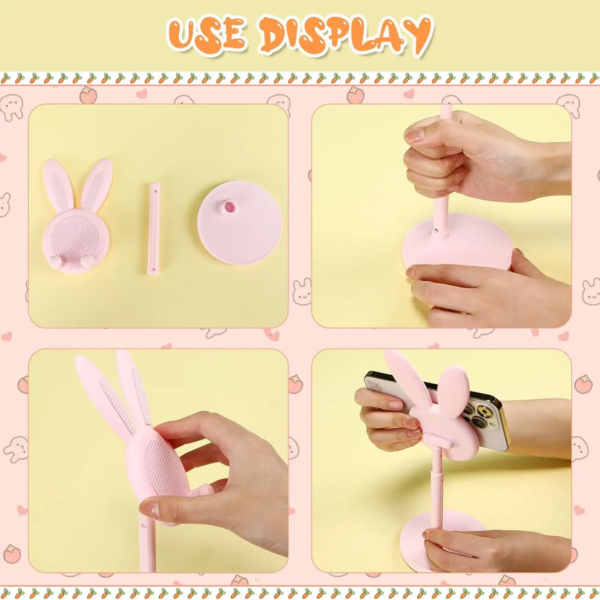 Cute Bunny Phone Stand, Adjustable Universal Desk Mount for Smartphones, Kawaii Animal Decor for Home Office, Lovely Gift for Gi