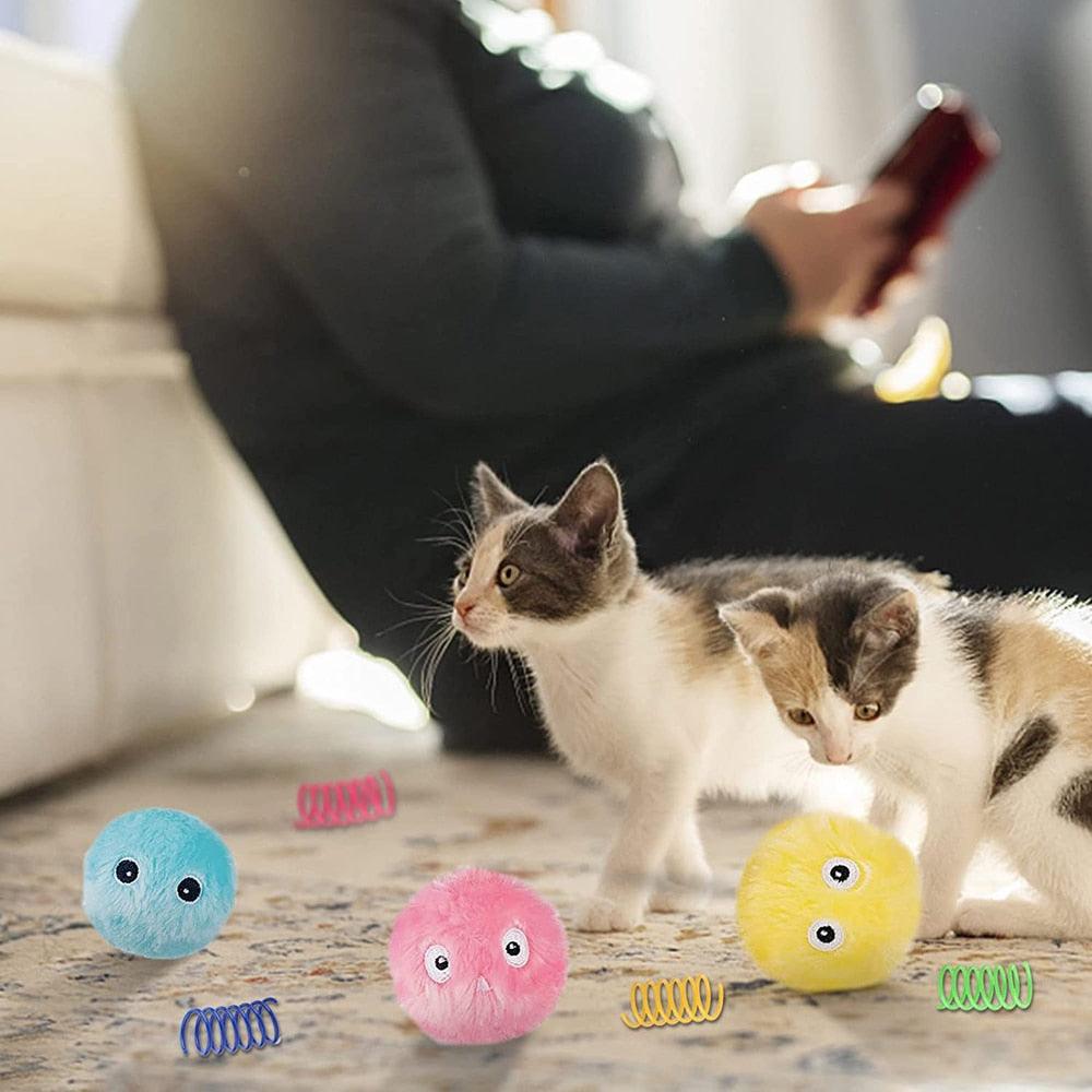 Smart Fluffy Plush Cat Ball Toys Interactive Chirping Balls Cat Kicker Toys 3 Lifelike Sounds Fun Kitty Kitten Toys Interactive Electric Cat Ball with Sound