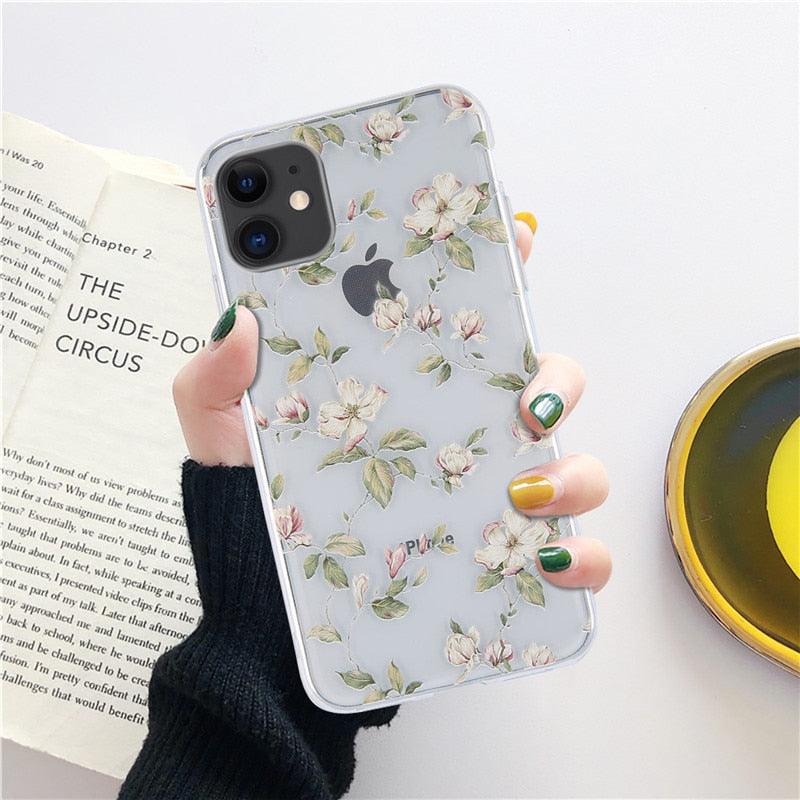 Fashion Flower Phone Case For Iphone 7 8 Plus Iphone Xr X Xs Silicone Ultra Thin Shockproof Mobile Phone Case With Fashion Pattern Cover Stylish Beautiful Flower Pattern Colored iphone Case