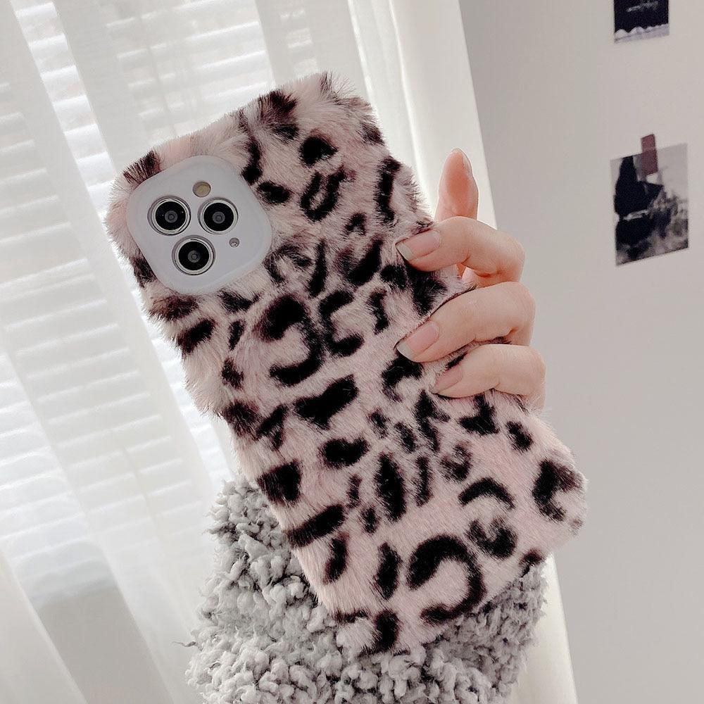 Fashion Fluffy Plush Leopard Camera Protection Phone Case For iphone 13 11 12 Pro MAX X XS XR Winter Warm Girl Soft and Comfortable Case Unique Design Soft Cover
